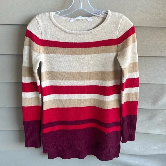 Athleta 100% cashmere lodge sweater chianti striped pullover cozy warm size XXS - Picture 1 of 9